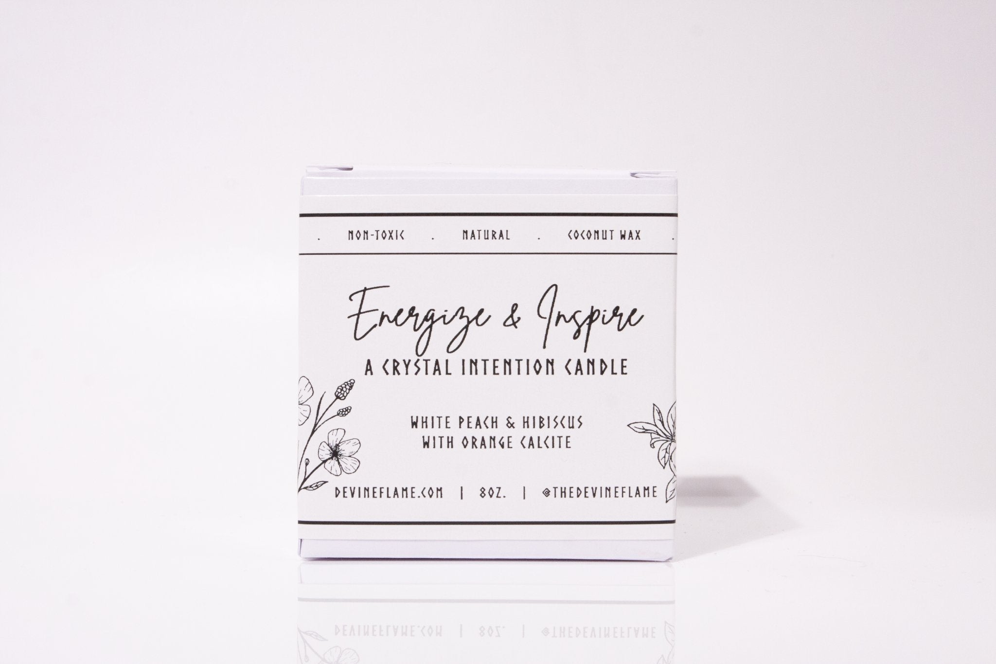 Energize & Inspire - Peach Hibiscus - Devine Flame handmade natural non-toxic & vegan coconut wax crystal infused intention candle with Orange Calcite