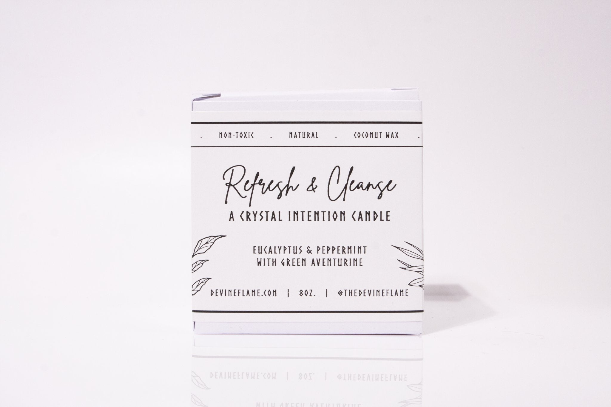 Refresh & Cleanse - Peppermint Eucalyptus - Devine Flame handmade natural non-toxic & vegan coconut wax crystal infused intention candle with adventurine