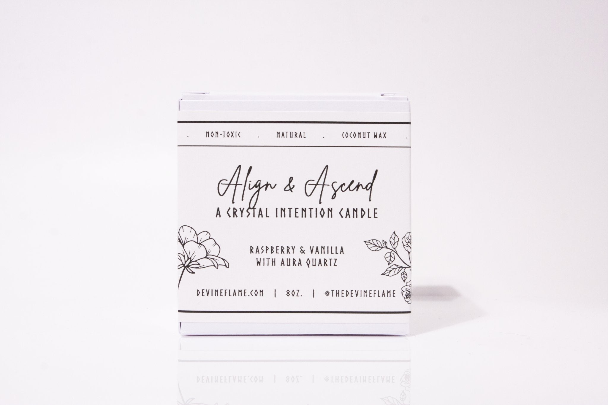 Align & Ascend - Raspberry Vanilla - Devine Flame handmade natural non-toxic & vegan coconut wax crystal infused intention candle with aura quartz crystal