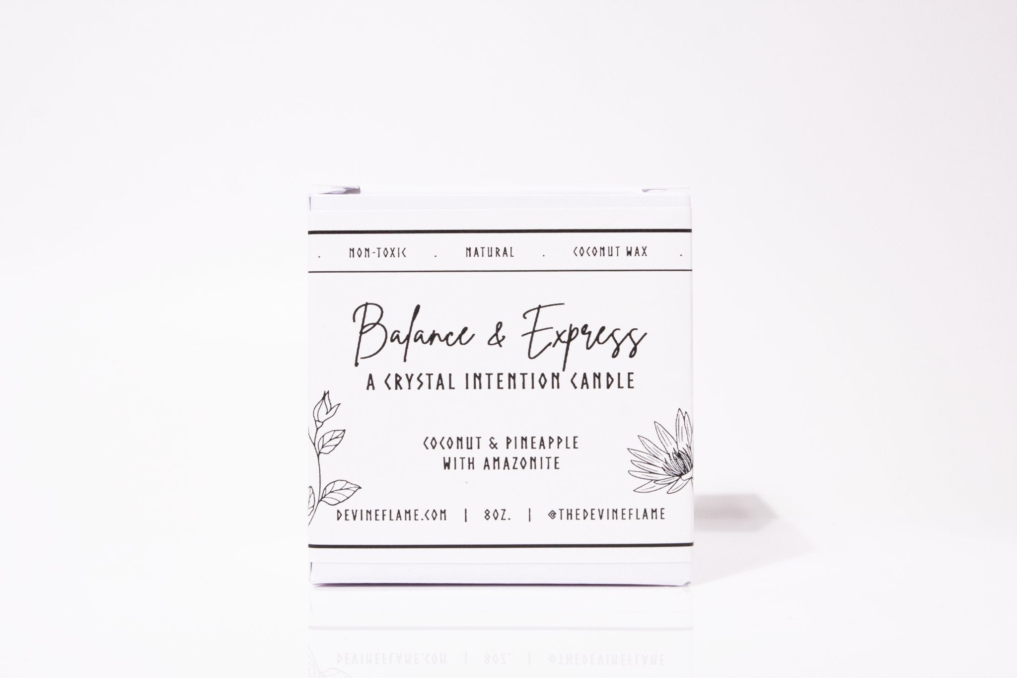 Balance & Express - Pineapple Coconut Devine Flame handmade natural non-toxic & vegan coconut wax crystal infused intention candle with amazonite