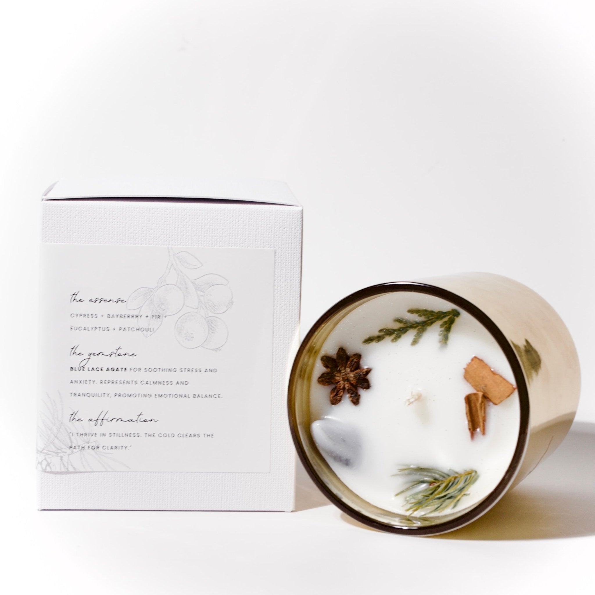 “First Frost” - cypress / bayberry / eucalyptus - blue lace agate - Devine Flame