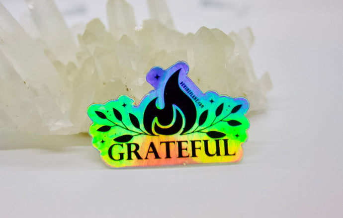 “Grateful” Holographic Sticker - Devine FlameGRATEFULHOLO