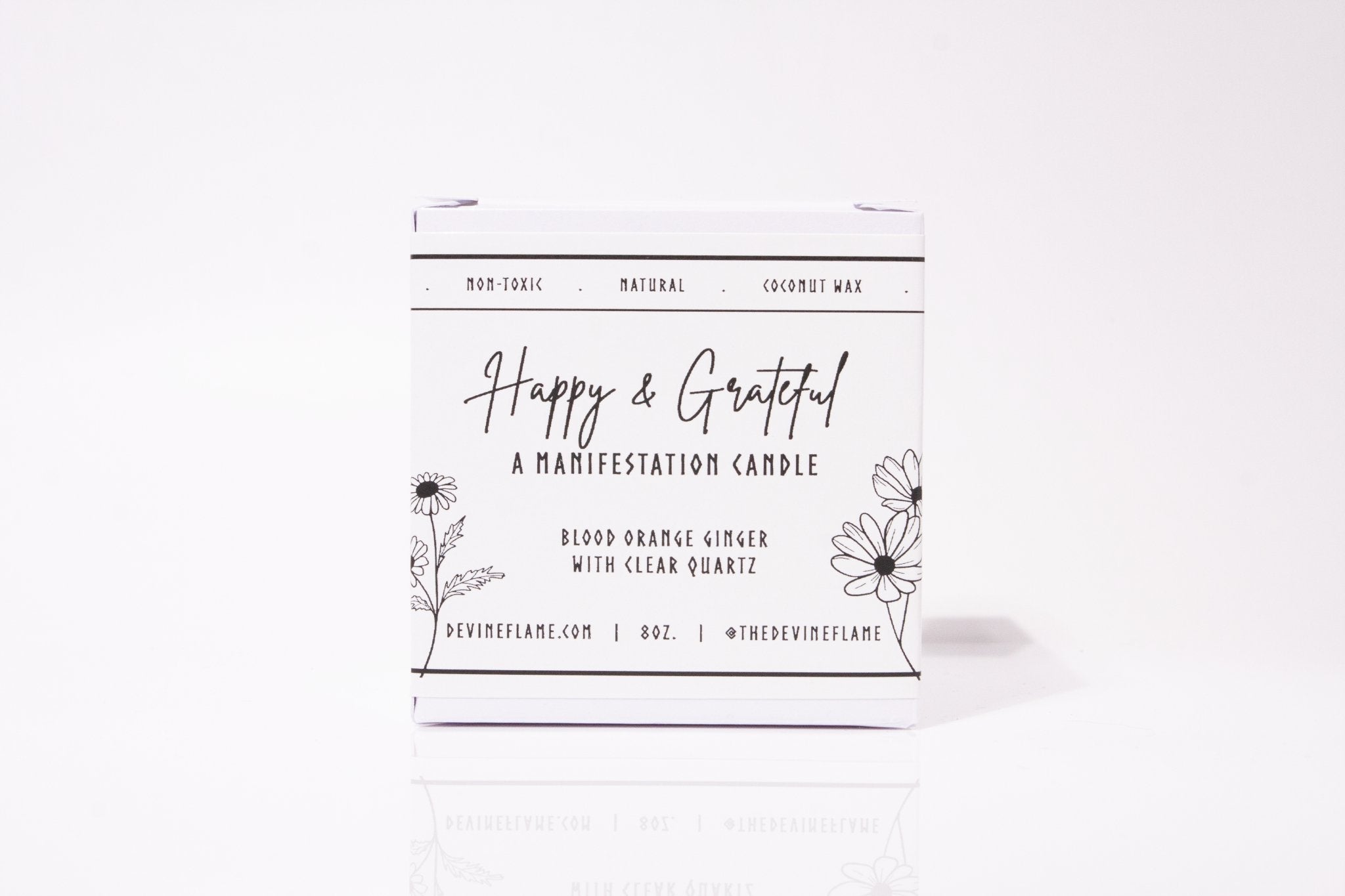 Happy & Grateful - Orange Ginger Devine Flame handmade natural non-toxic & vegan coconut wax intention candle with clear quartz