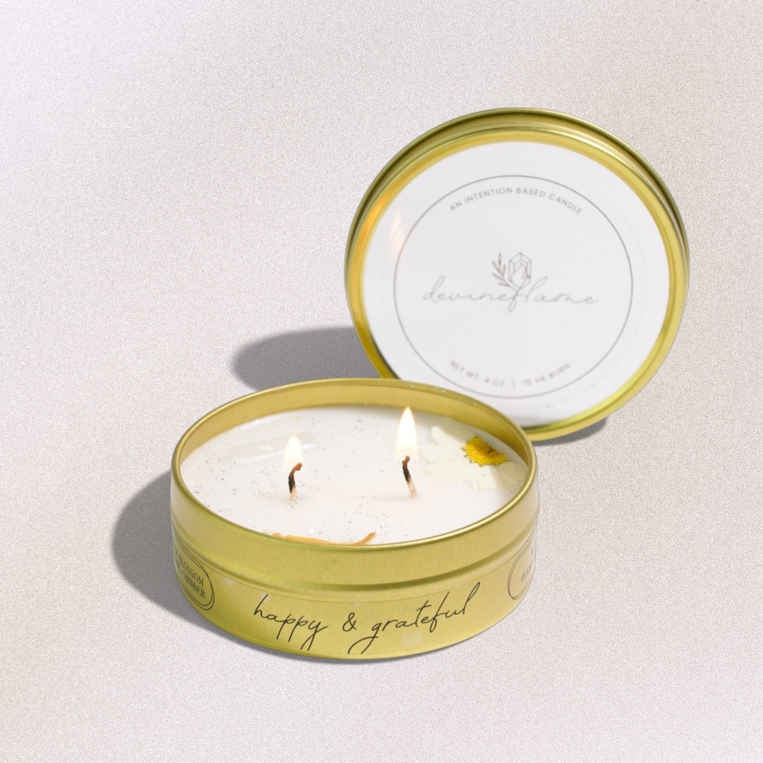 Happy & Grateful Intention Candle - orange blossom / orange / ginger - Devine FlameHG4