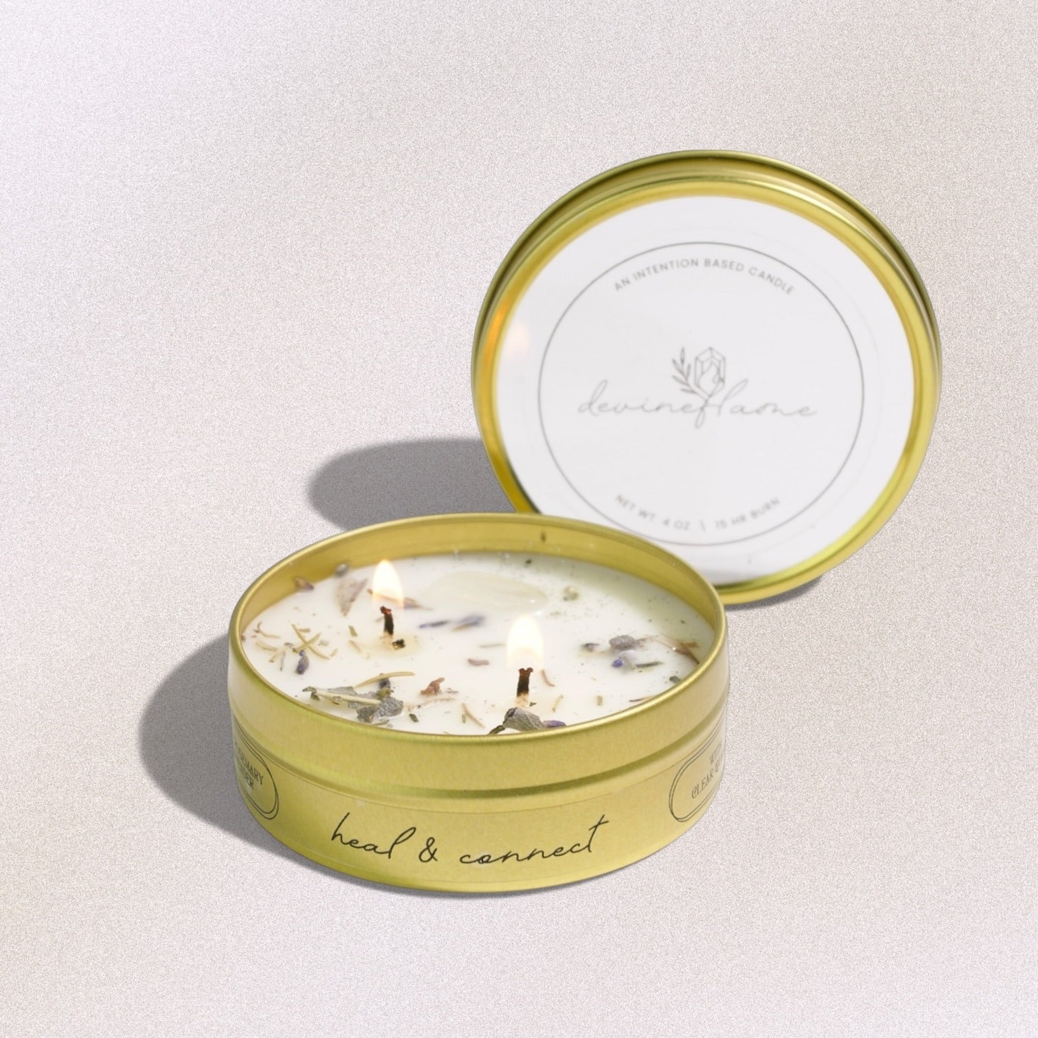 Heal & Connect Intention Candle - green sage / rosemary / lavender - Devine FlameHC4