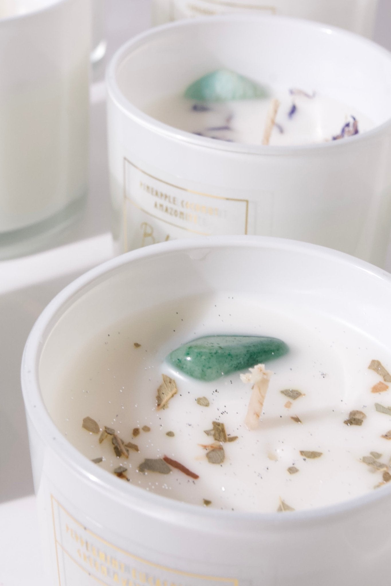 Refresh & Cleanse - Peppermint Eucalyptus Devine Flame handmade natural non-toxic & vegan coconut wax crystal infused intention candle.
