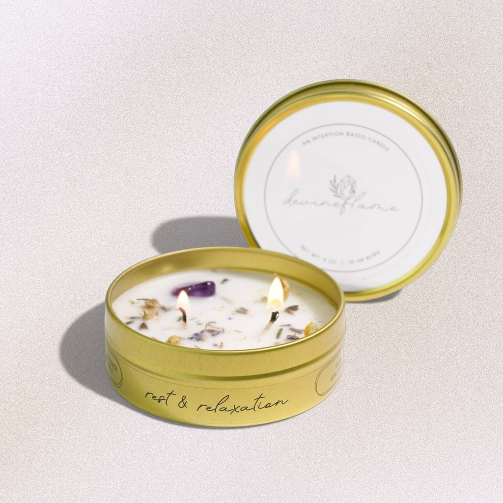 Rest & Relaxation Intention Candle - french lavender / chamomile flower - Devine FlameRR4