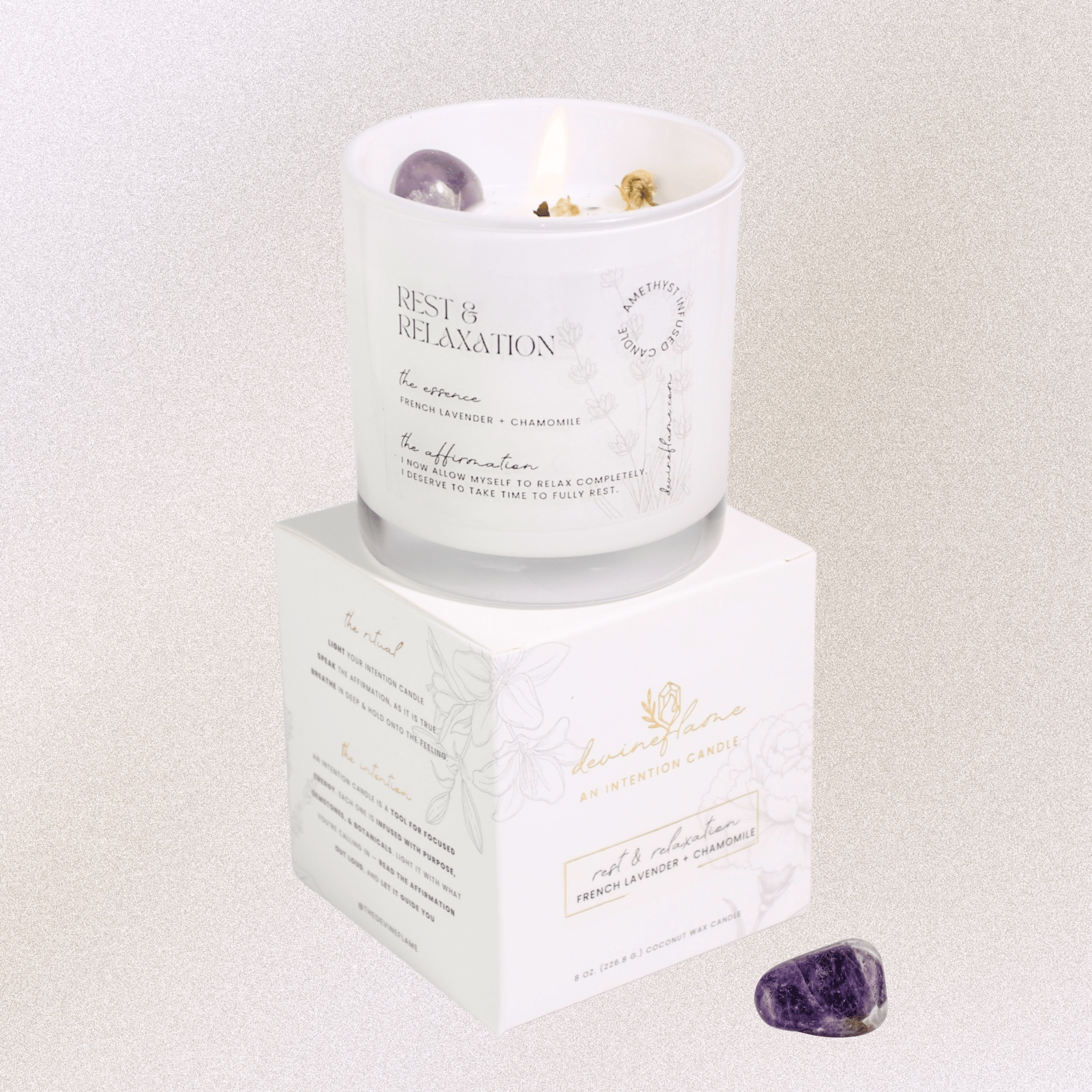 Rest & Relaxation Intention Candle - french lavender / chamomile flower - Devine FlameRR8