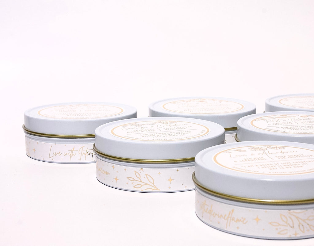 Devine Flame handmade natural non-toxic & vegan coconut wax crystal infused intention candle